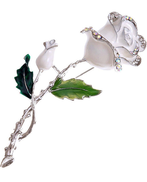 White Rose Enamel Pin w/ Stem