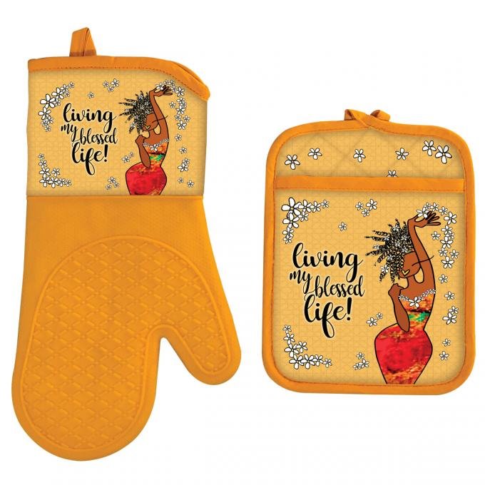 Blessed & Favored Oven Mitt & Potholder Set - GreekStuff