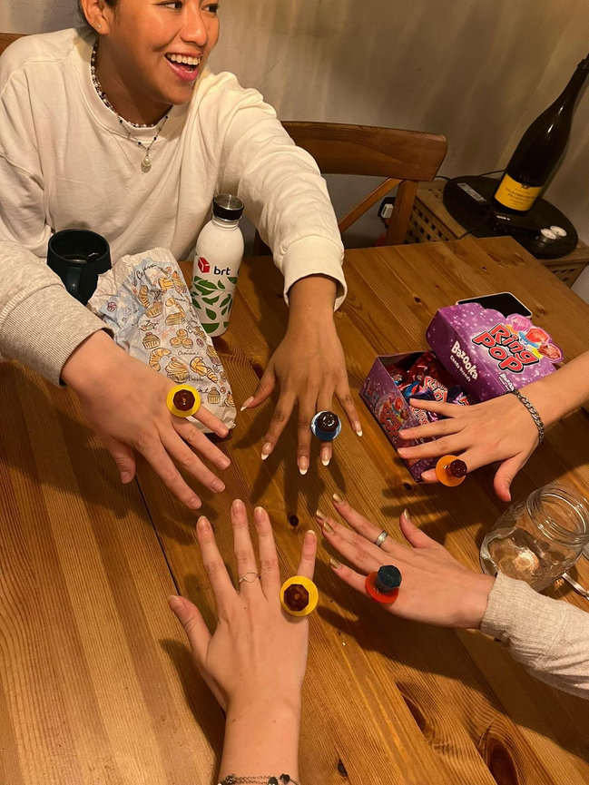 Friends with candy rings